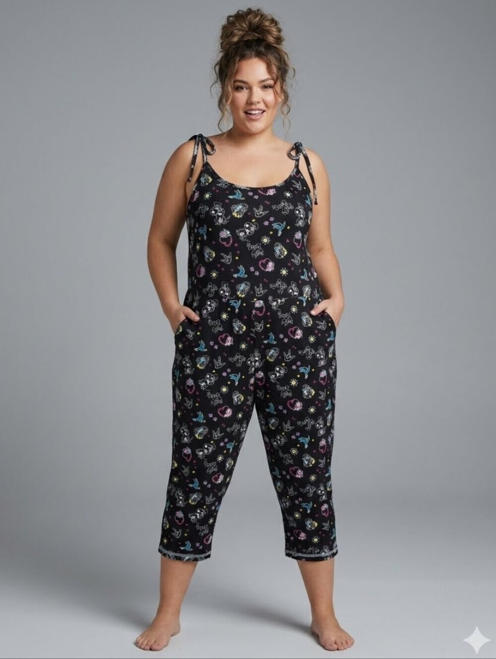 Déesse Cute Doodle Print Crop  Lounge Jumper, GUC, Size 0X